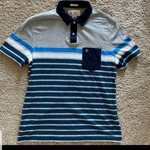 EUC Original Penguin Striped Blue Polo - M